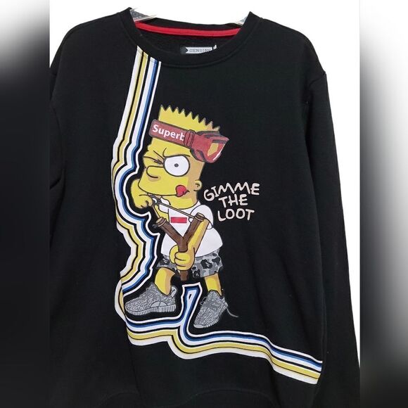 Genuine Bart Simpson Black Graphic Men's Sweatshirt Size Large - Picture 4 of 9